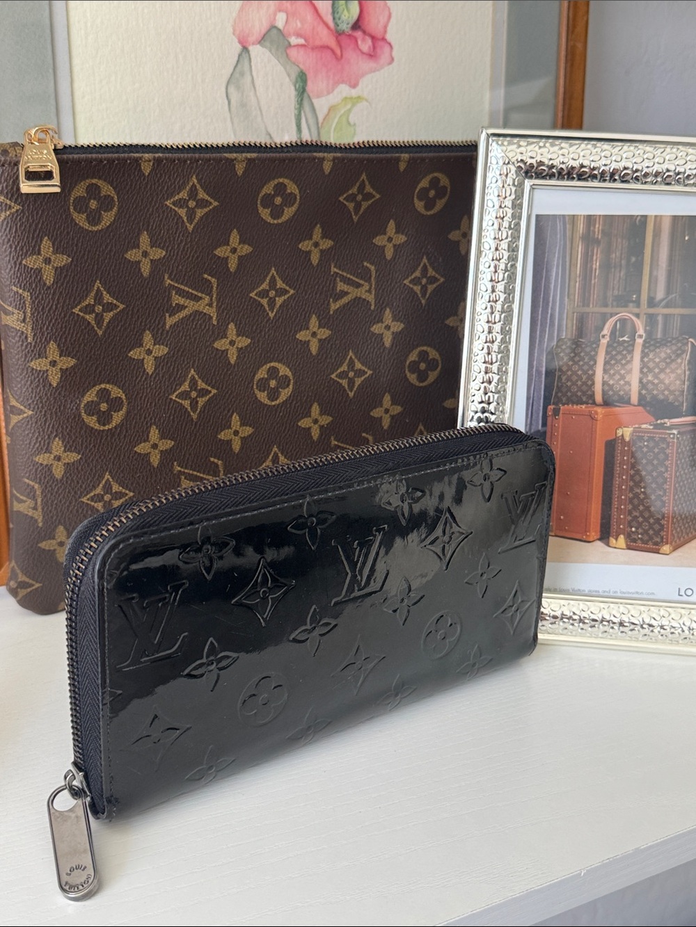 Louis Vuitton Black Monogram Vernis Zippy Wallet MI0124